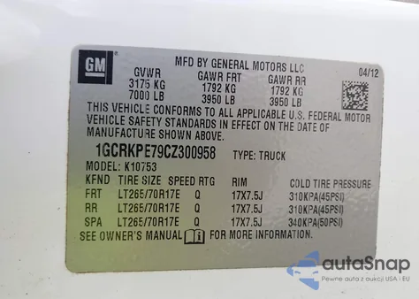 2012 Chevrolet Silverado 1500 Work Truck z USA, uszkodzony, nr VIN 1GCRKPE79CZ300958